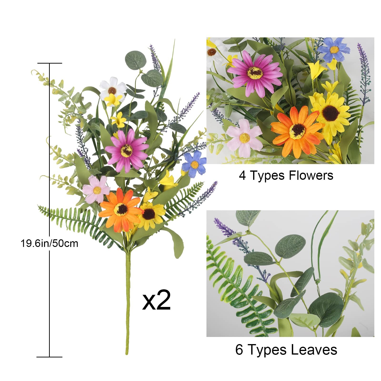 2 Bundles Artificial Daisy Flowers Fake Silk Spring Flowers Colorful Flowers …