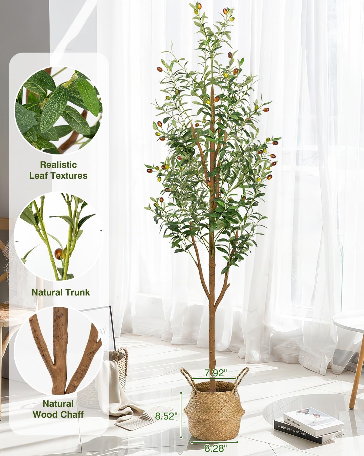 6FT Artificial Olive Tree – Indoor Tall Faux Olive Trees with Planter&Basket,…