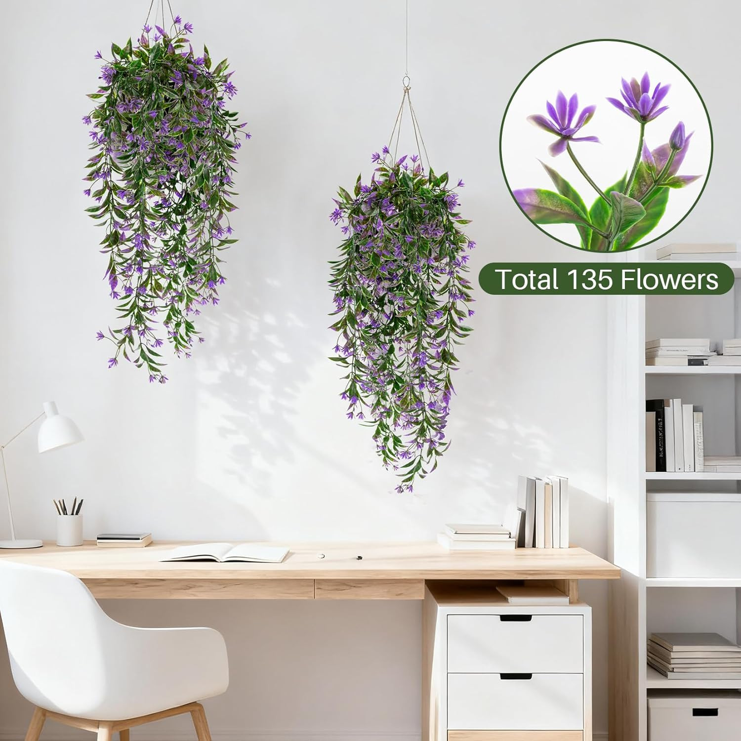 3PCS Artificial Hanging Flowers for Outdoors – UV Resistant Artificial