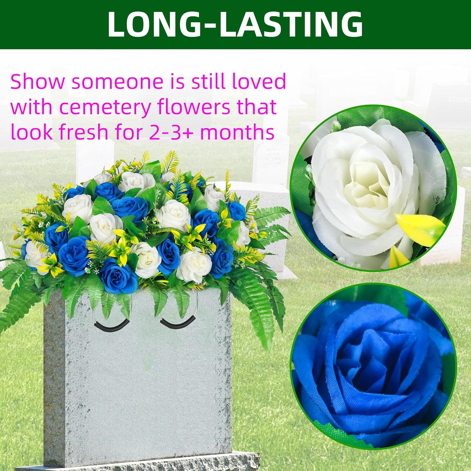 Artificial Cemetery Flowers, Silk Flower Arrangement,Artificial Rose Bouquet Gra
