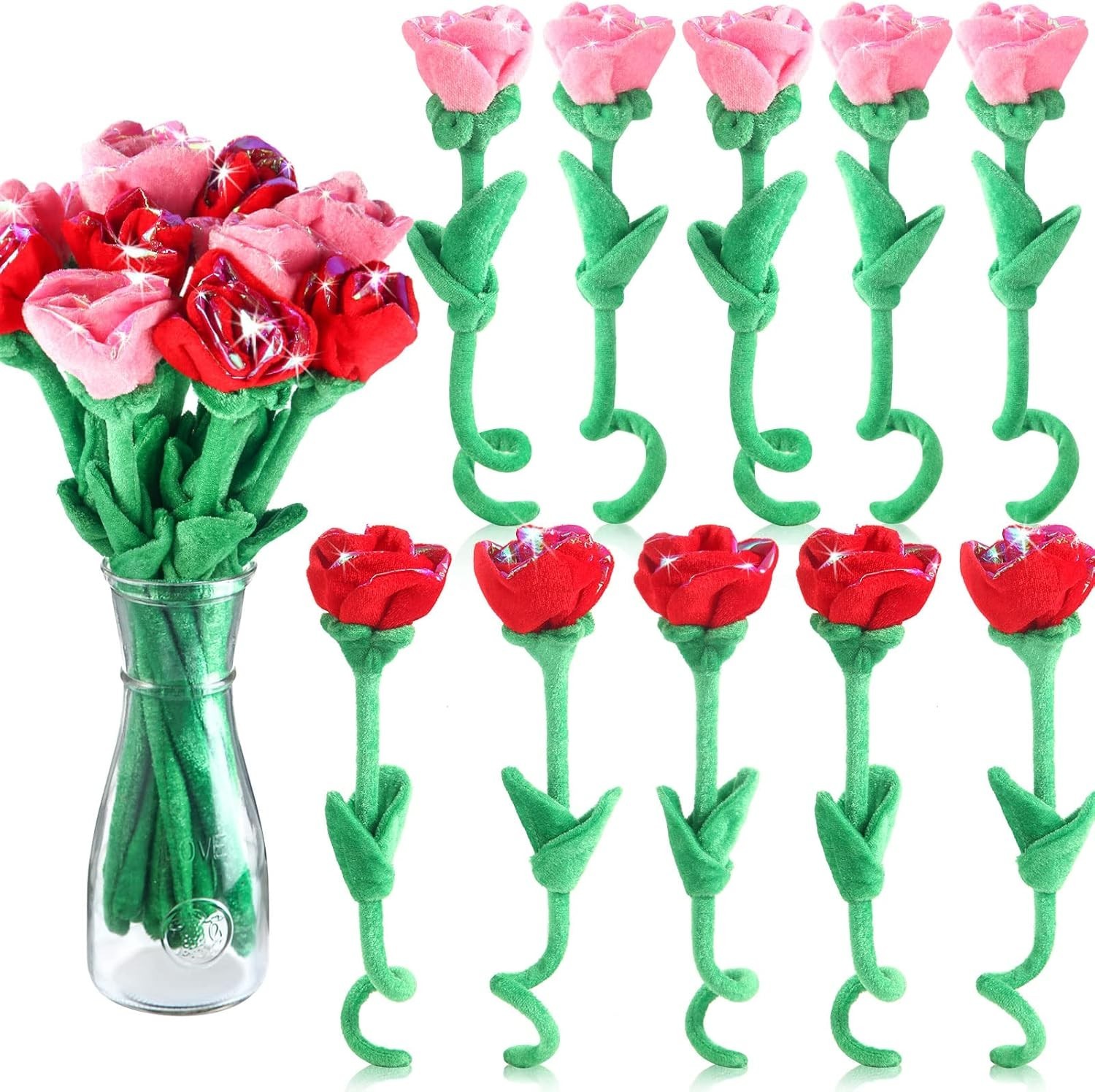 10 Pcs Plush Rose Flower Stuffed Flower Bendable Stems Plush Bouquet Toy Soft…
