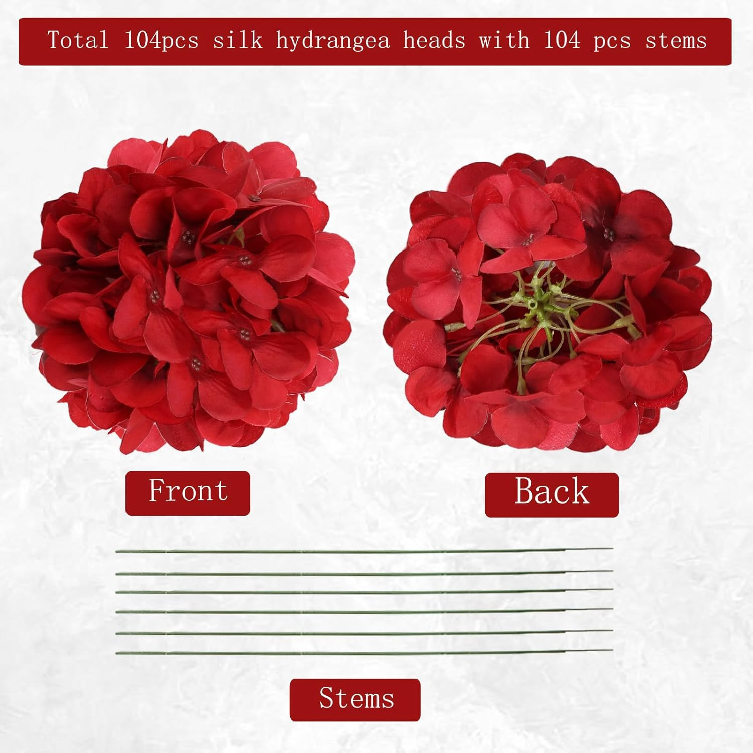 104 PCS Hydrangea Flower Heads with Stems for DIY Floral Arrangements