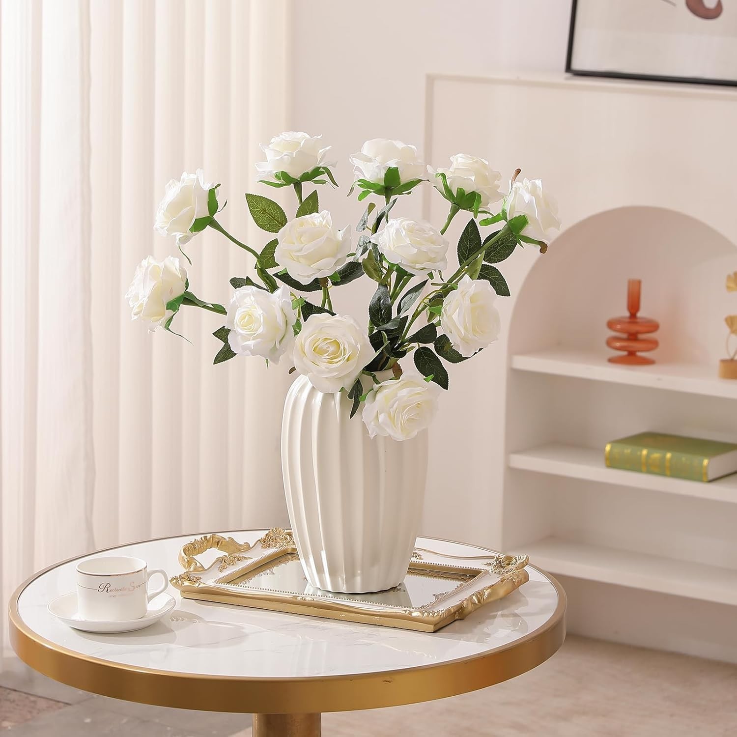Artificial Silk Roses Bouquet 12PCS Long Stem Faux Flowers for Home Wedding