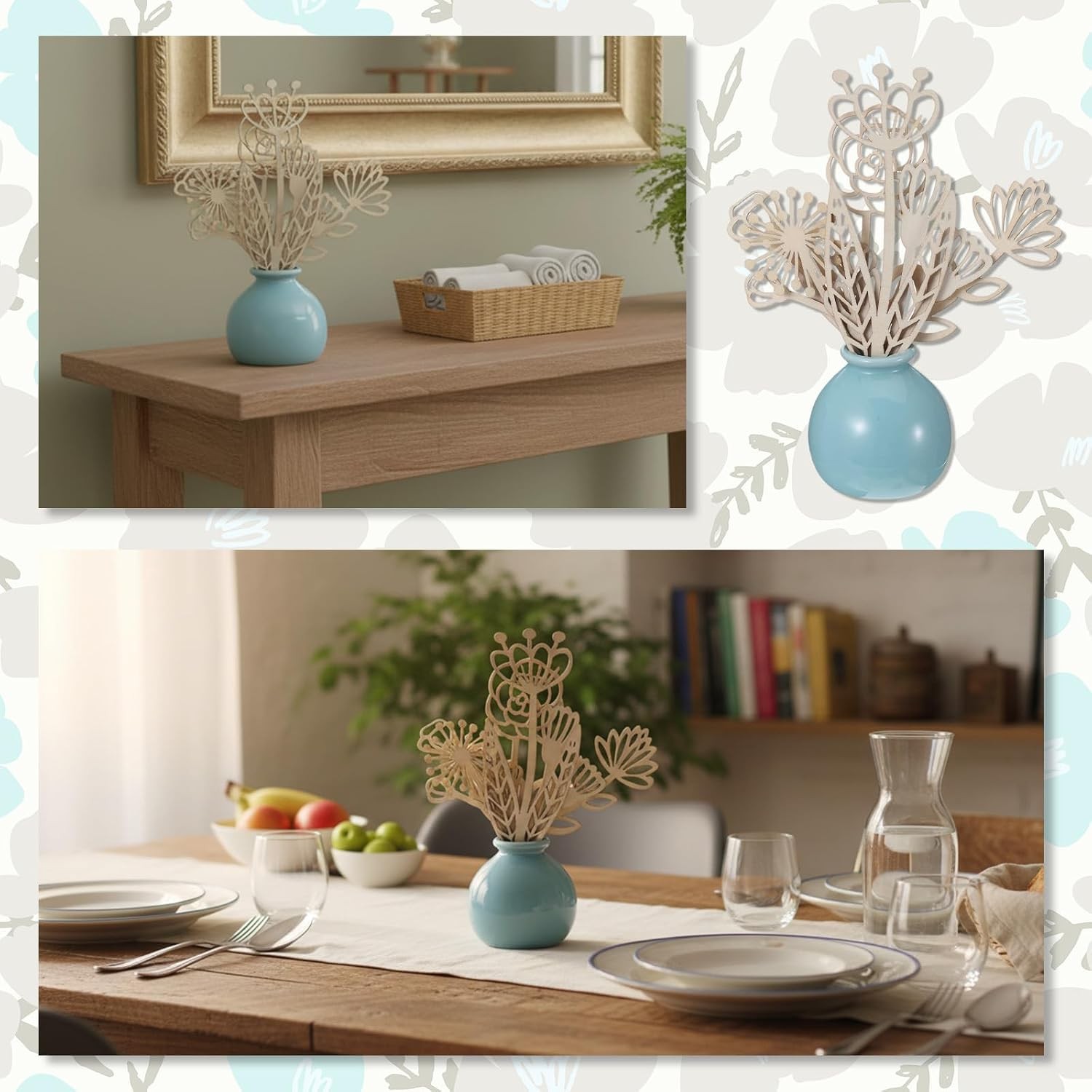 12 Pack Wooden Flowers with Stems Wood Flower Cutouts DIY Crafts Decor