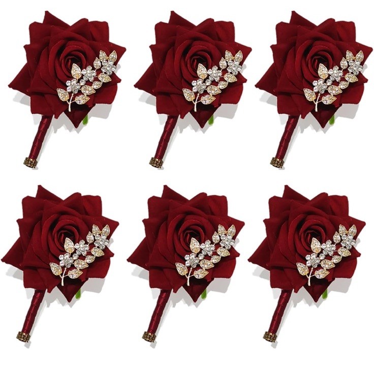 YIFU Wedding Velvet Rose Groom’s & Best Man’s Corsage Set – 6 Red New E2