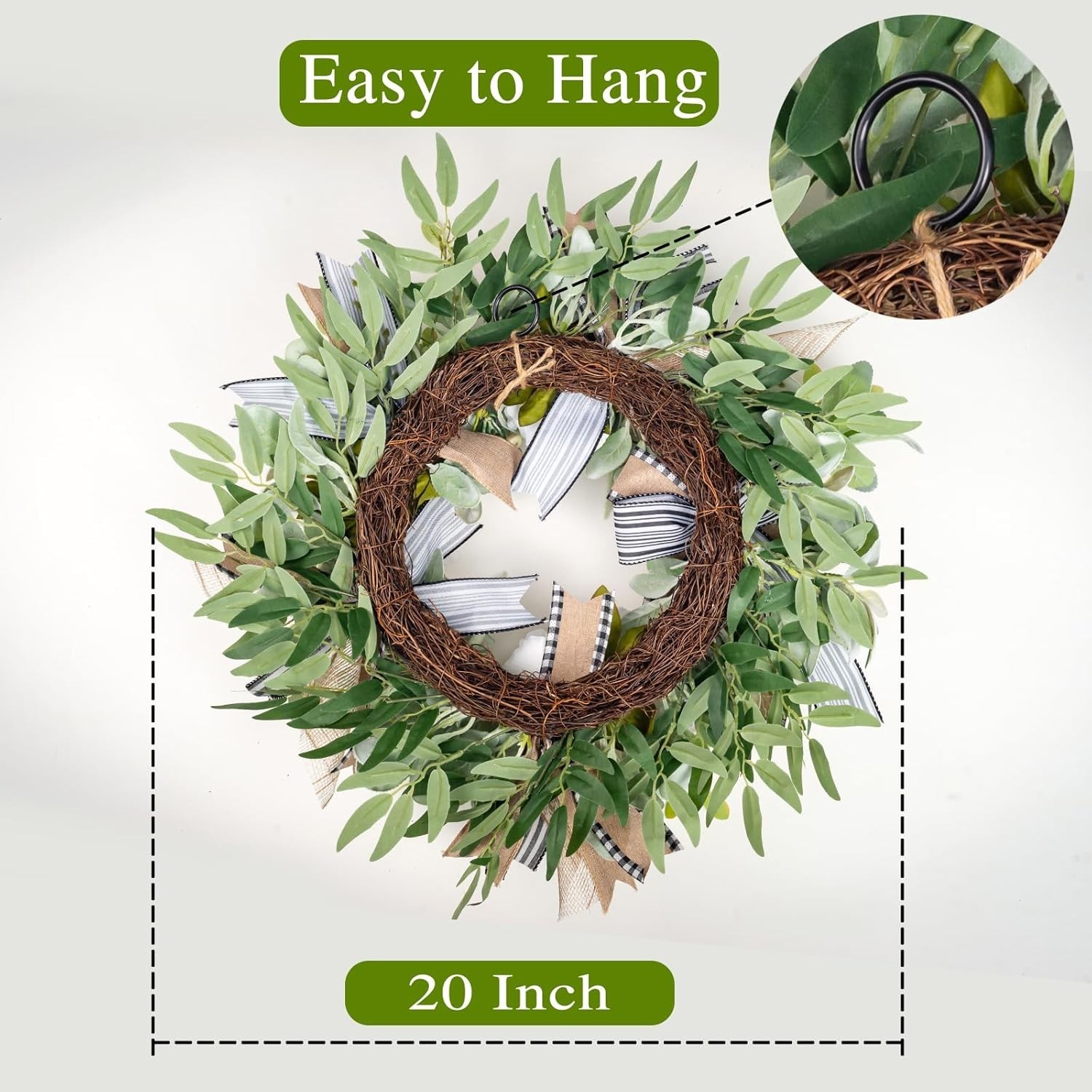 Chic 20” Lamb’s Ear and Peony Wreath – Handmade Farmhouse Style for Every Home
