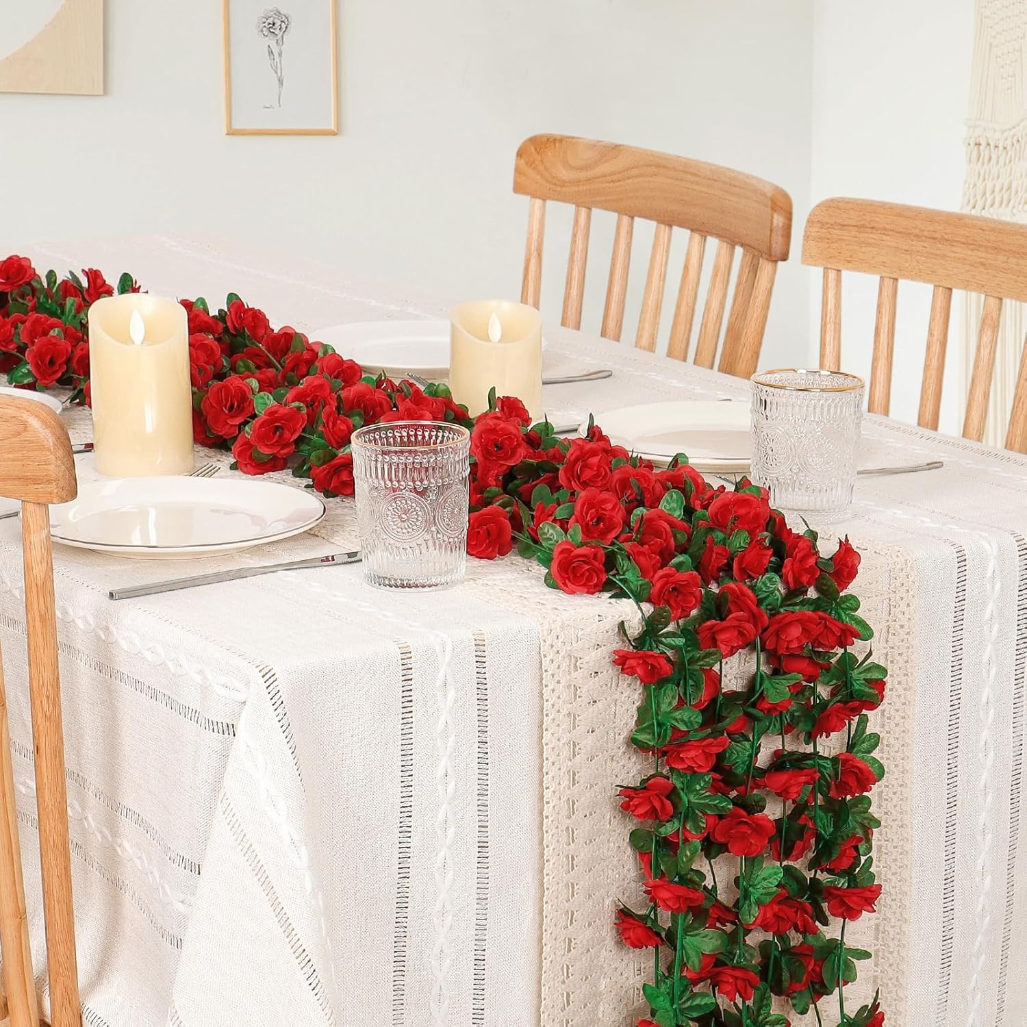 9 Pack 72 FT Artificial Flower Garland, Fake Red Roses Vines Silk Flowers Faux P