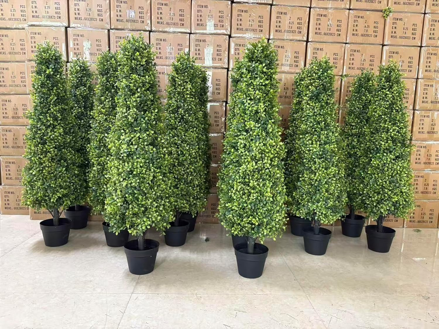 Set of 2 UV Resistant 4Ft Artificial Boxwood Topiary Trees for Outdoor Decor