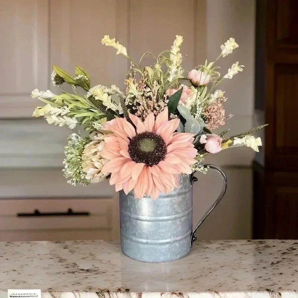 NEW Southern Sunflower farmhouse floral arrangement in galvanized container
