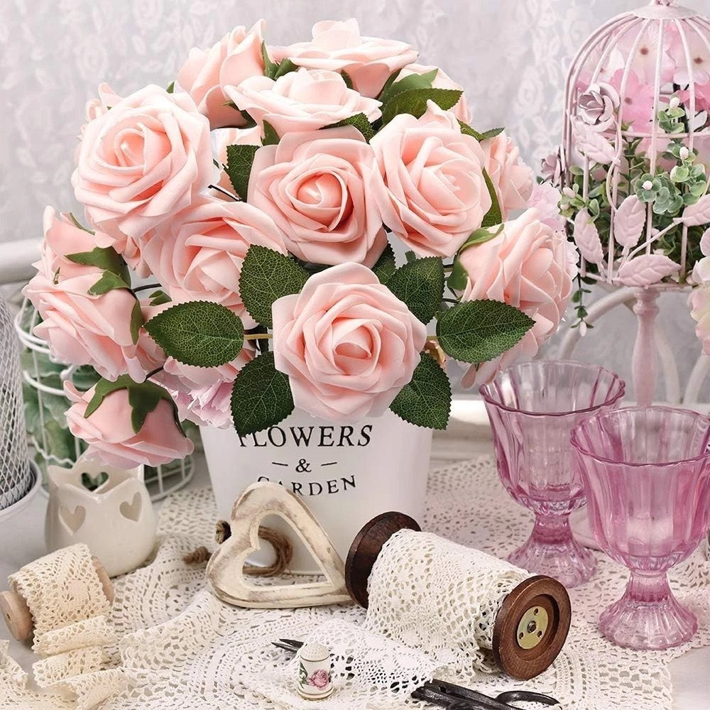 50 Blush Pink Foam Artificial Roses – Perfect for DIY Wedding Decor & Crafts