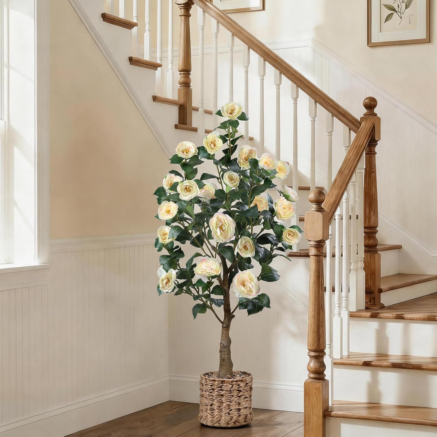 48″ Artificial Camellia Tree 2 Pack, Faux Potted Camellia Flower Tree Fake Camel