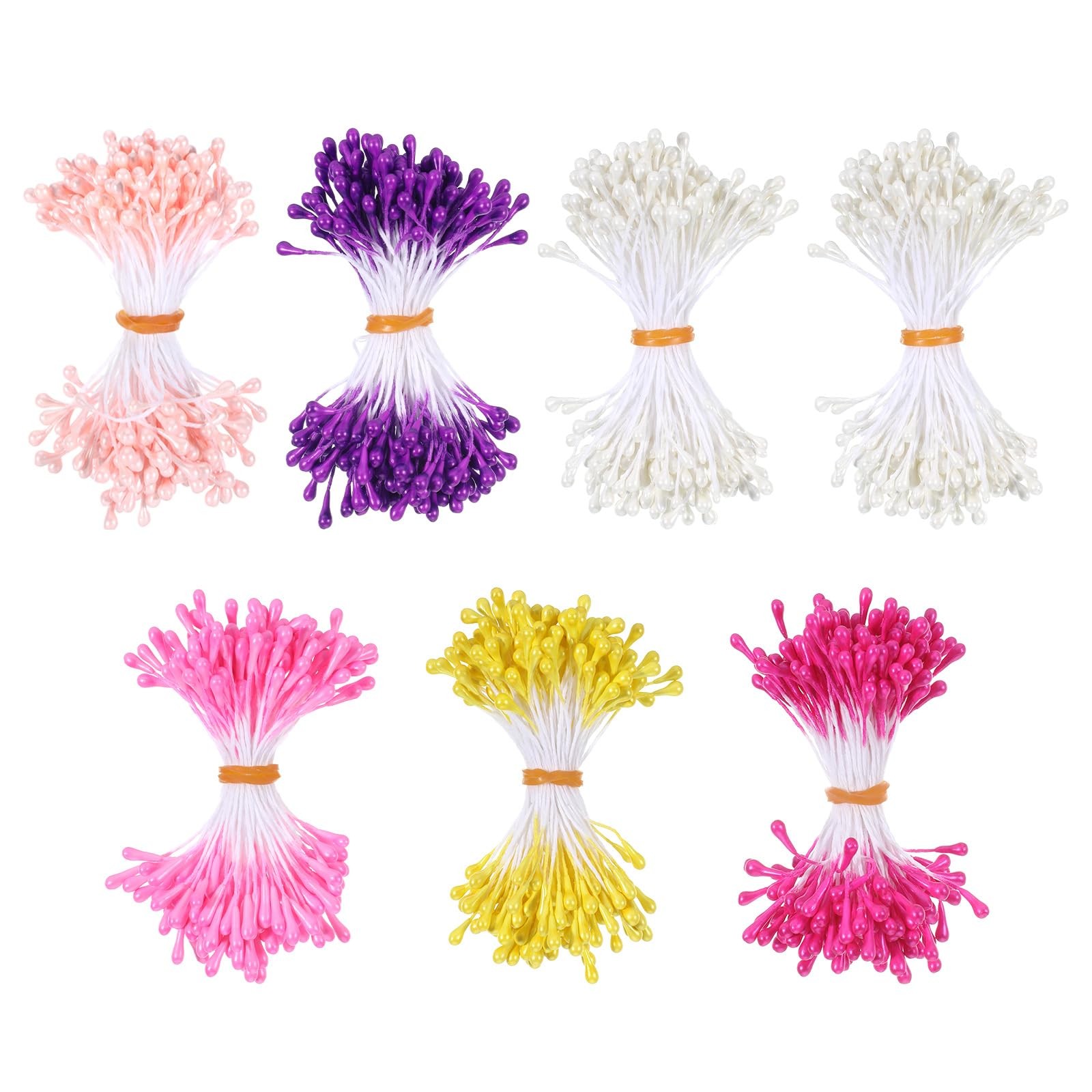 1050 Pcs Mini Flower Stamen, 3mm Artificial Pearl Floral Pistil, Double Heads…