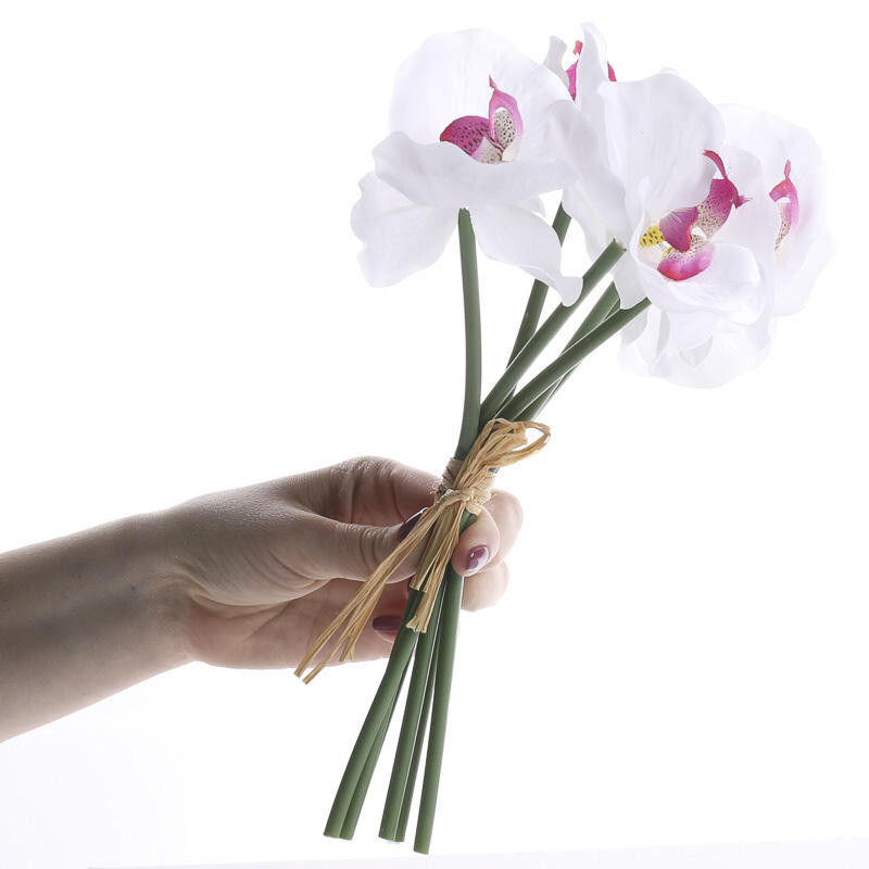 Package of 2 White with Fuchsia Center Artificial Orchid 10-1/2″ Bundles
