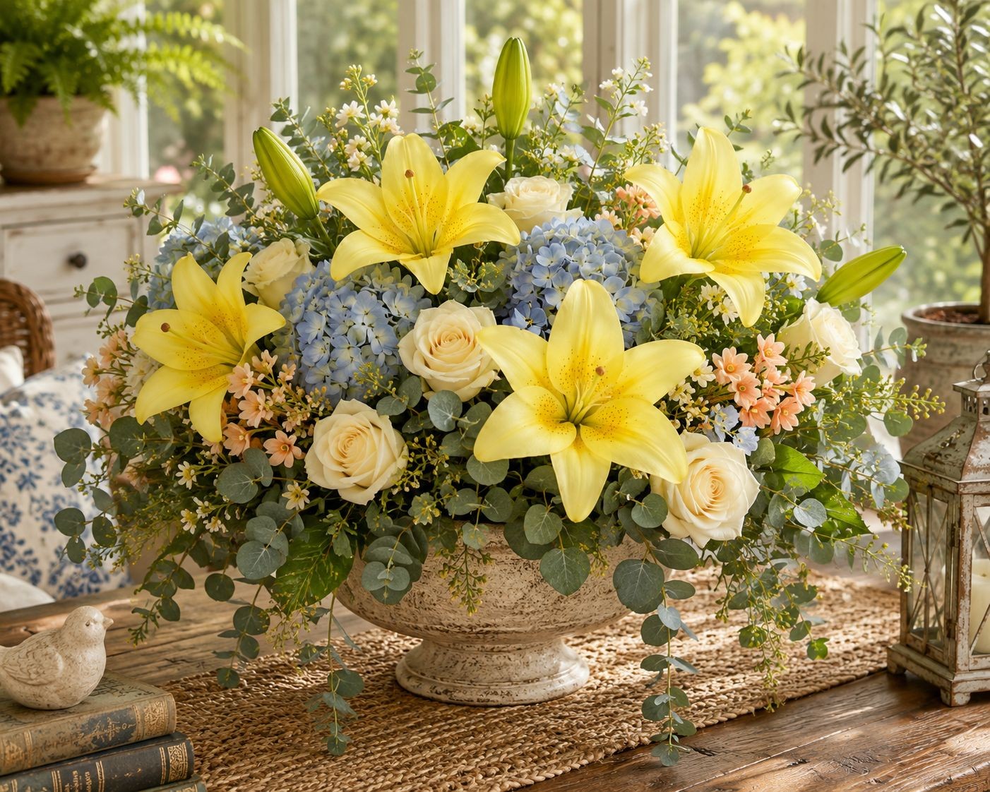 Real Touch Yellow Lily Stems Set of 2, Artificial Lily Flowers, Faux Floral Stem