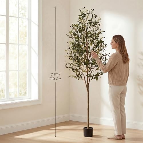 Artificial Olive Tree, 7FT Faux Olive Trees with Lifelike Olive Branches 7ft