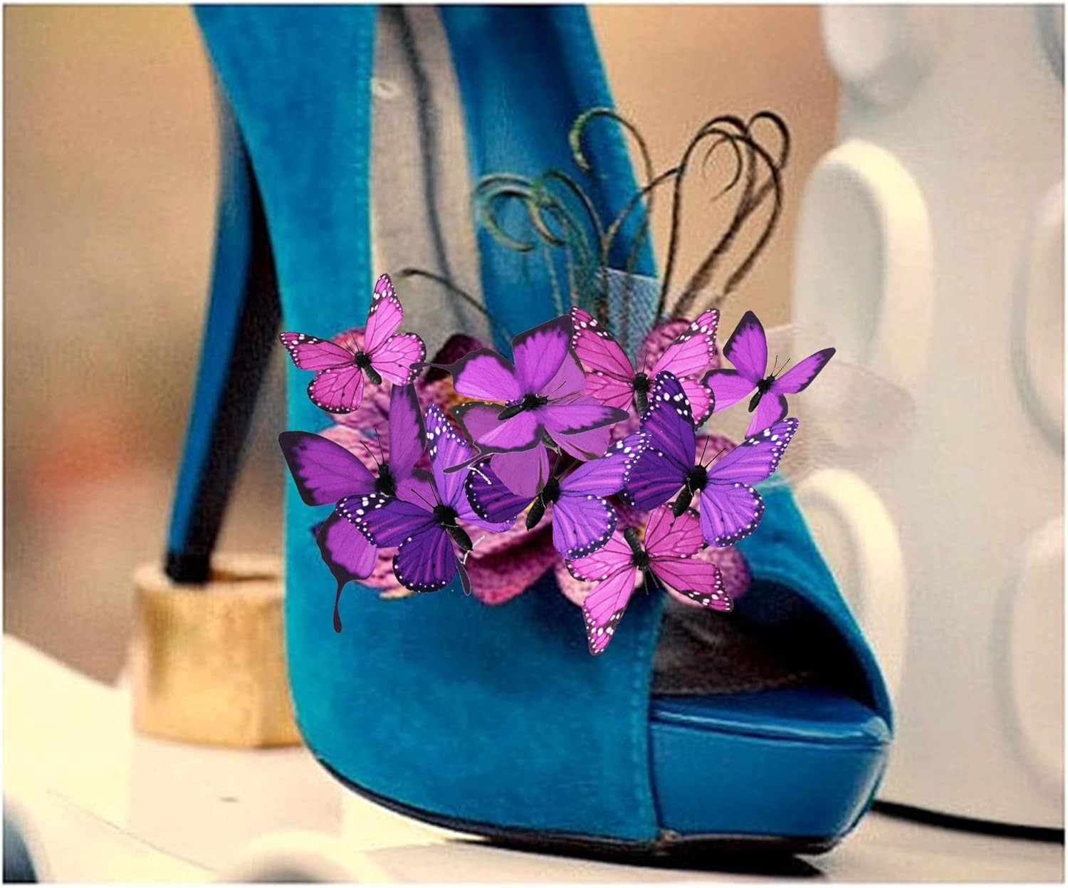 Butterfly Decor 12PCS 2Sizes, 3D Faux Butterflies (Lavender) | Poseable Fabric W