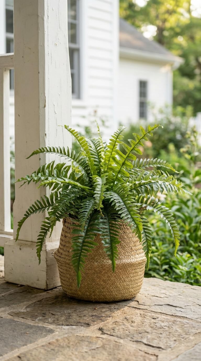 Large Artificial Hanging Ferns – 35in Silk Green Plants for Home Garden Decor (P
