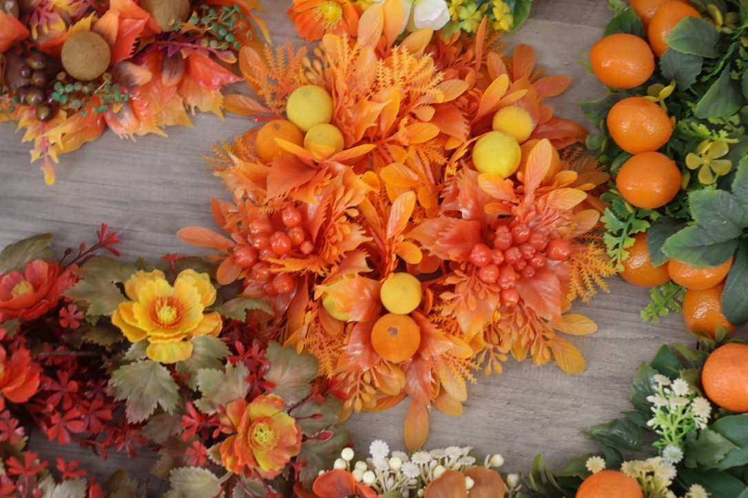 Lot 12 Vintage Artificial Fall Floral Candle Rings Table Centerpieces Autumn