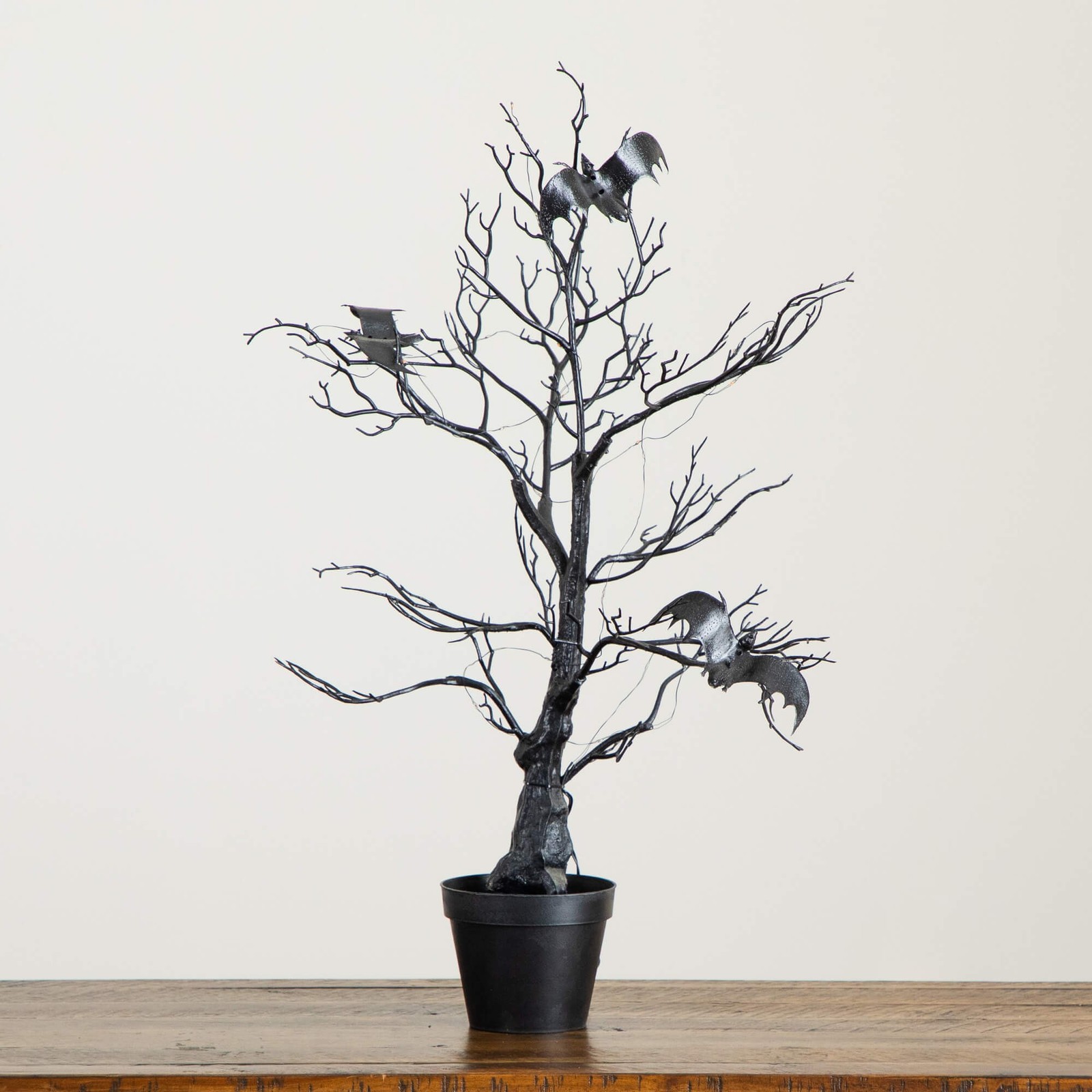 Nearly Natural 2ft Pre-Lit Halloween Black Spooky Twig Tree w/ Bats & 40 LED