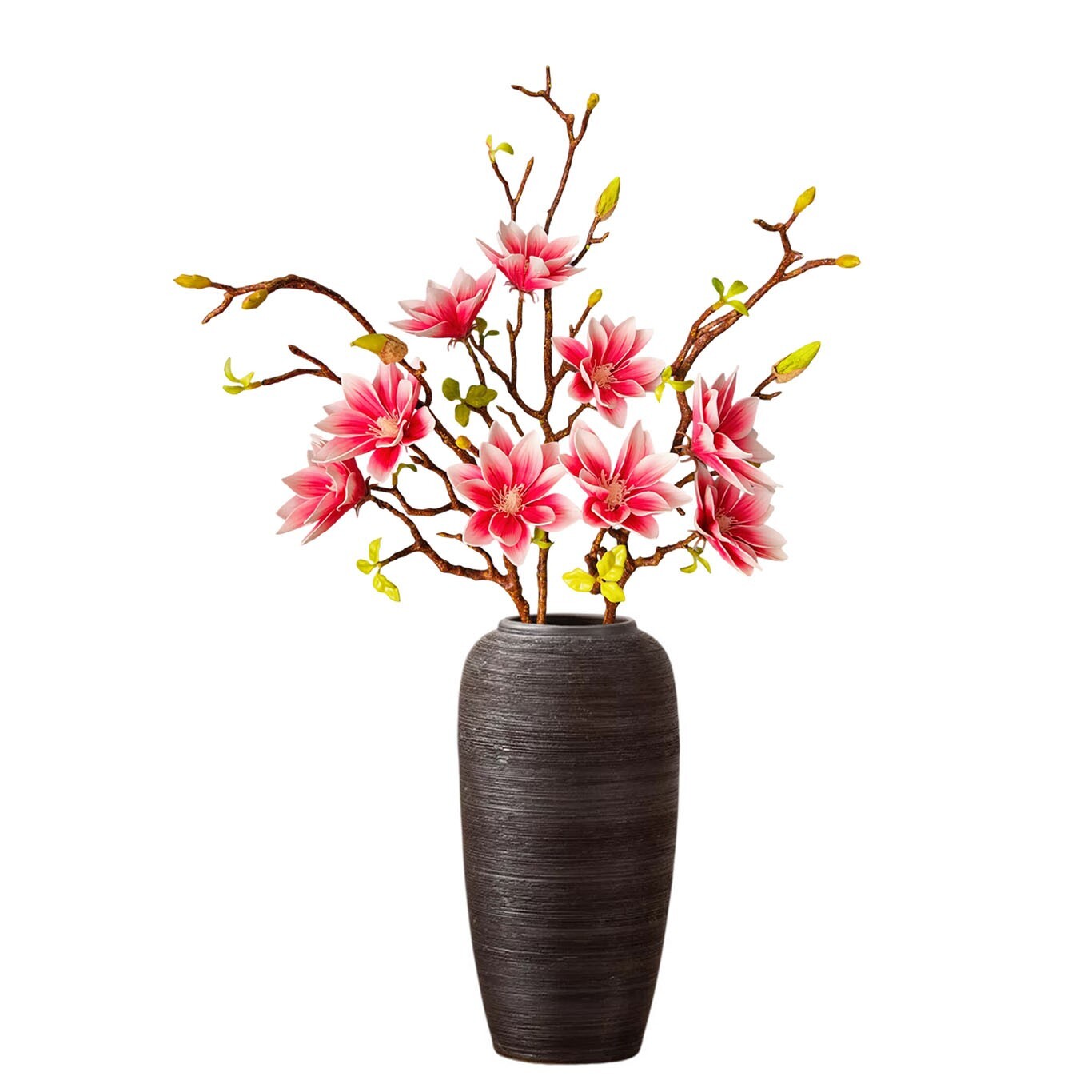 3Pcs-Artificial Magnolia Flowers, 9 Blooms, Long Bendable Stems for Décor