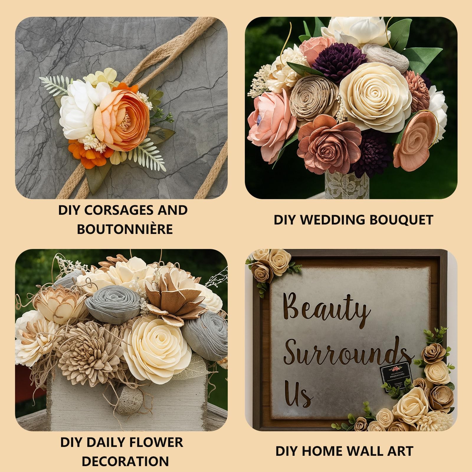 Dark Brown Retro DIY Sola Wood Flowers 50 PCS Assortment 1.381.77 Inch Bulk