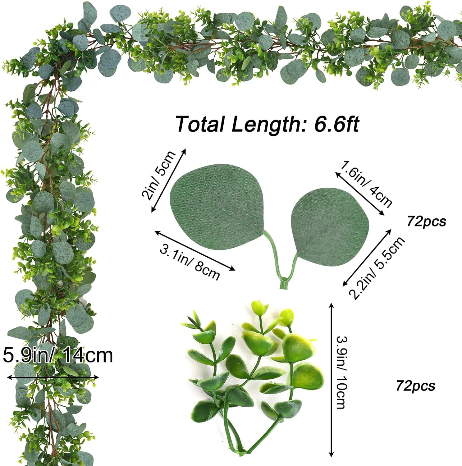 4Pcs 26.4Ft Artificial Eucalyptus Garland Greenery Garland Fake Eucalyptus Leave