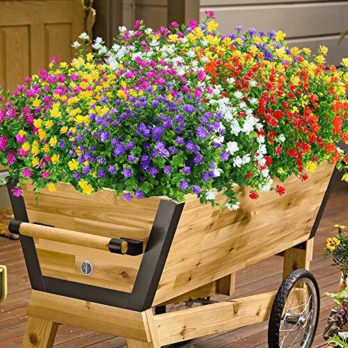 Bundles Outdoor Artificial Flowers UV Resistant Fake Boxwood Plants, 6 Yellow