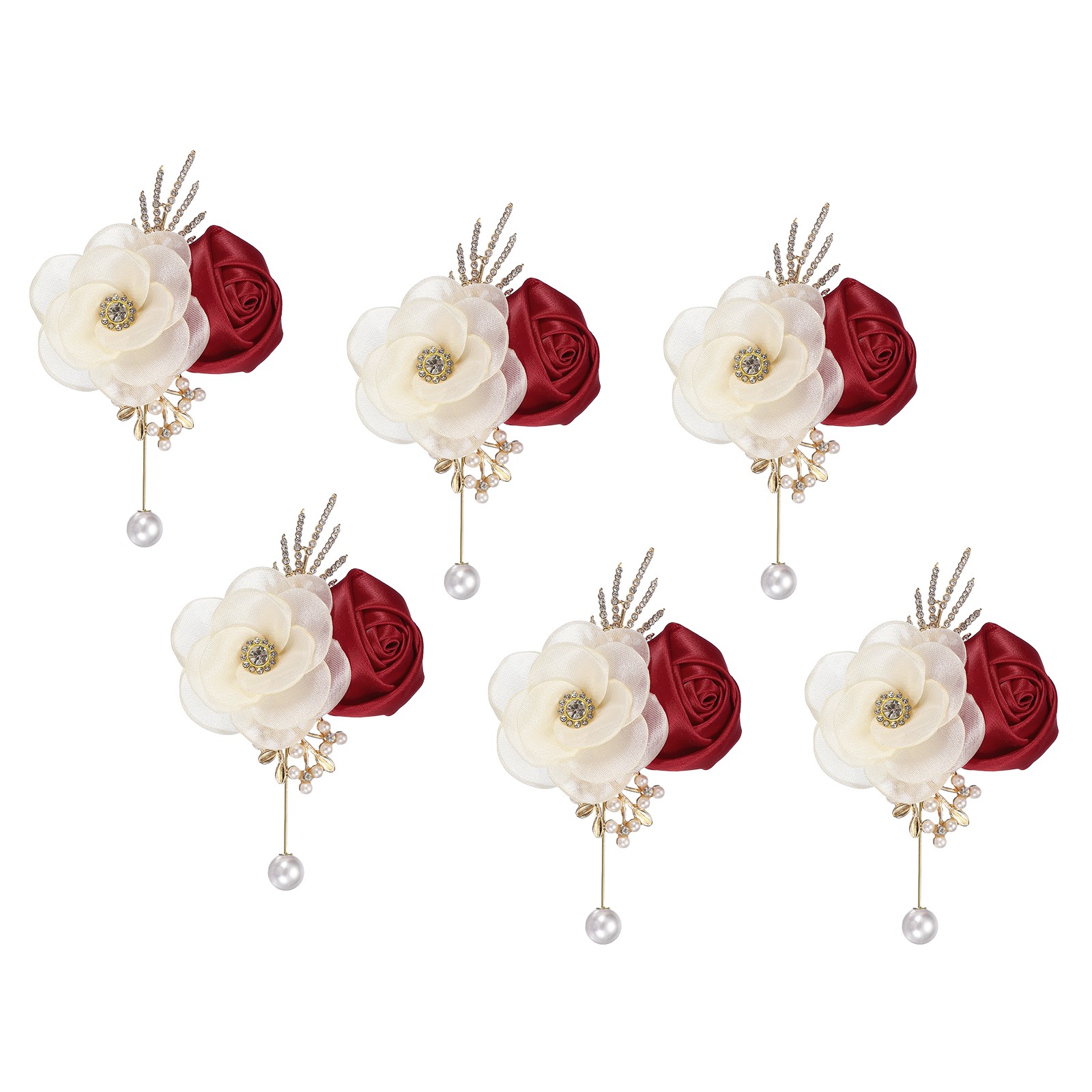 Rose Boutonnieres for Men, 6Pcs Mens Boutonnieres Lapel Flower, Burgundy