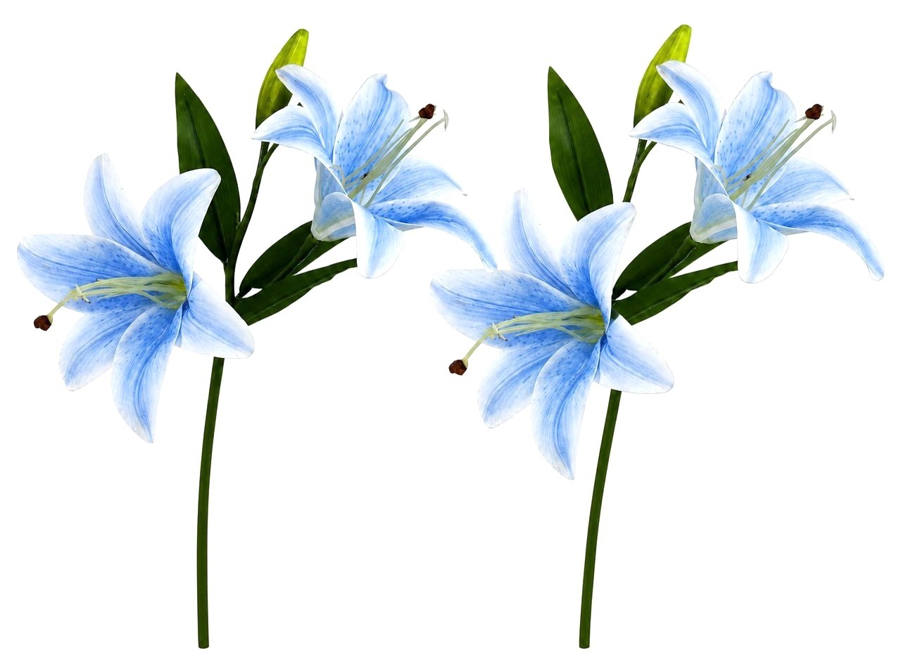 Blue Lily Stems, Real Touch Flowers, Artificial Lily Spray, Faux Blue Lilies, Co