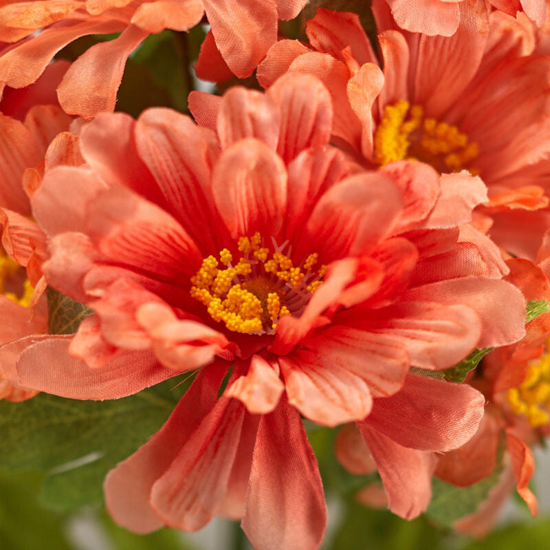 Set of 2 Peach 17″ Artificial Zinnia Decorative Floral Bushes