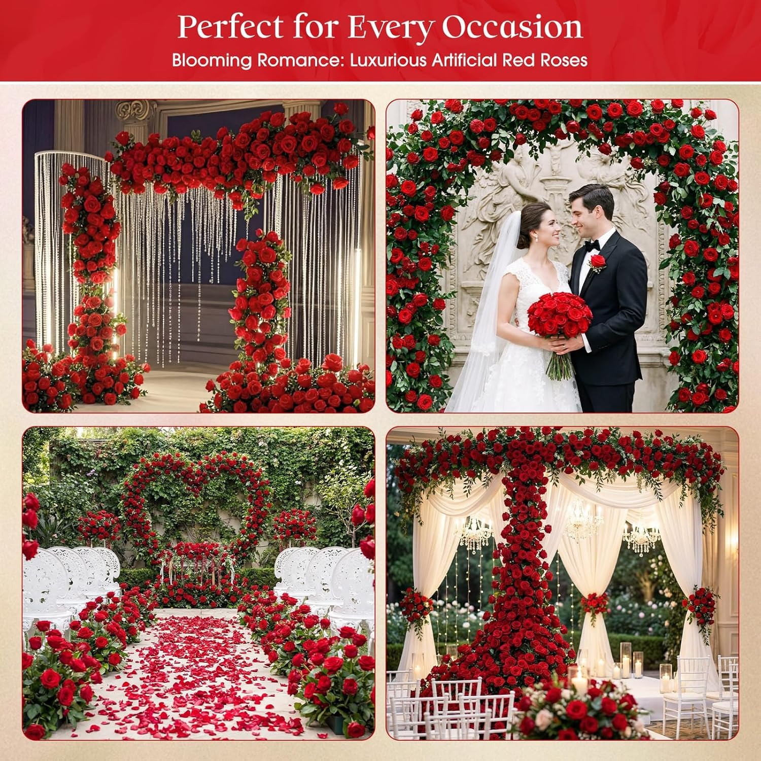 1000 Pcs Red Silk Roses – Realistic Faux Flowers for Weddings & Events