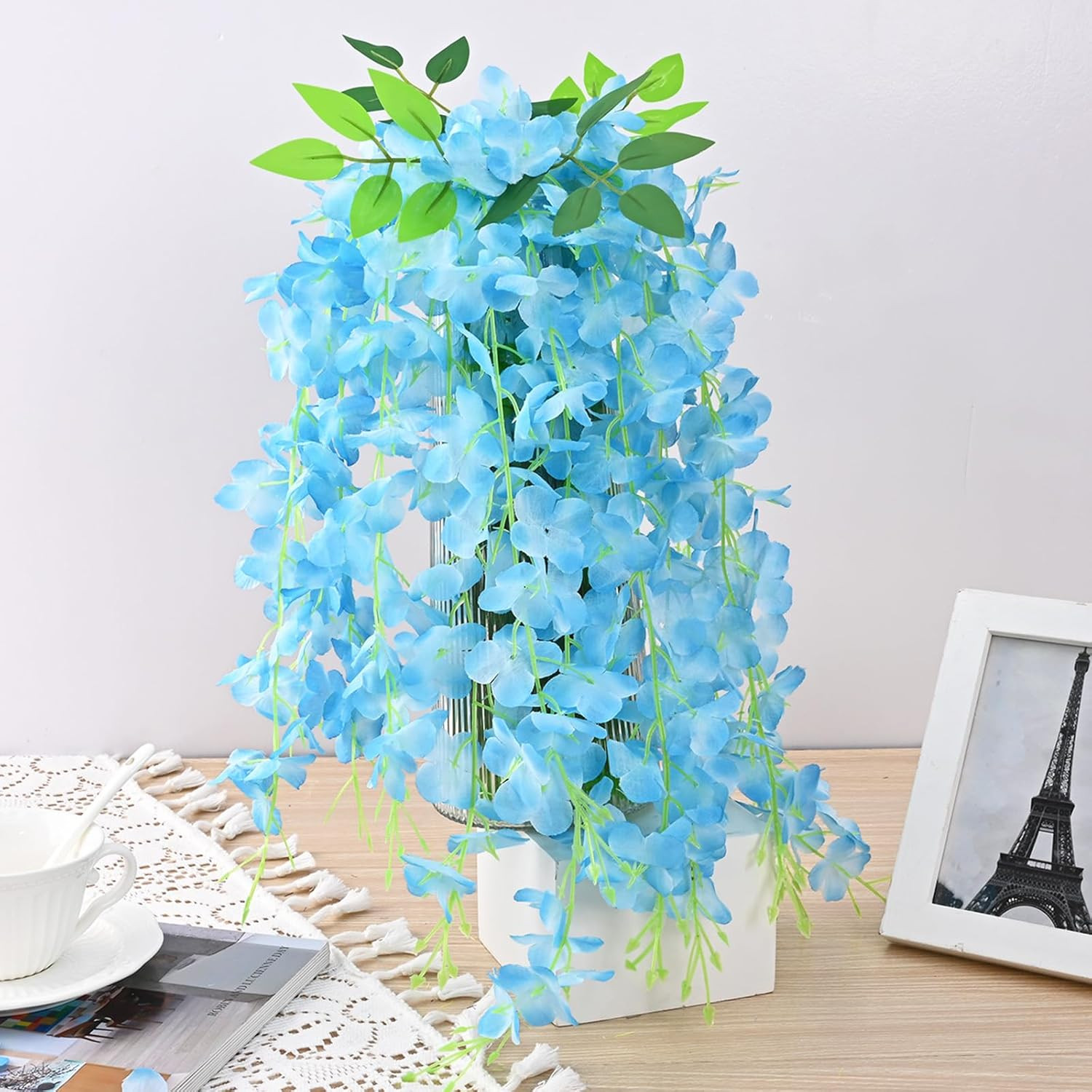 48Pcs Blue Wisteria Garland – 3.6Ft Fake Flowers for Wedding & Home Decor