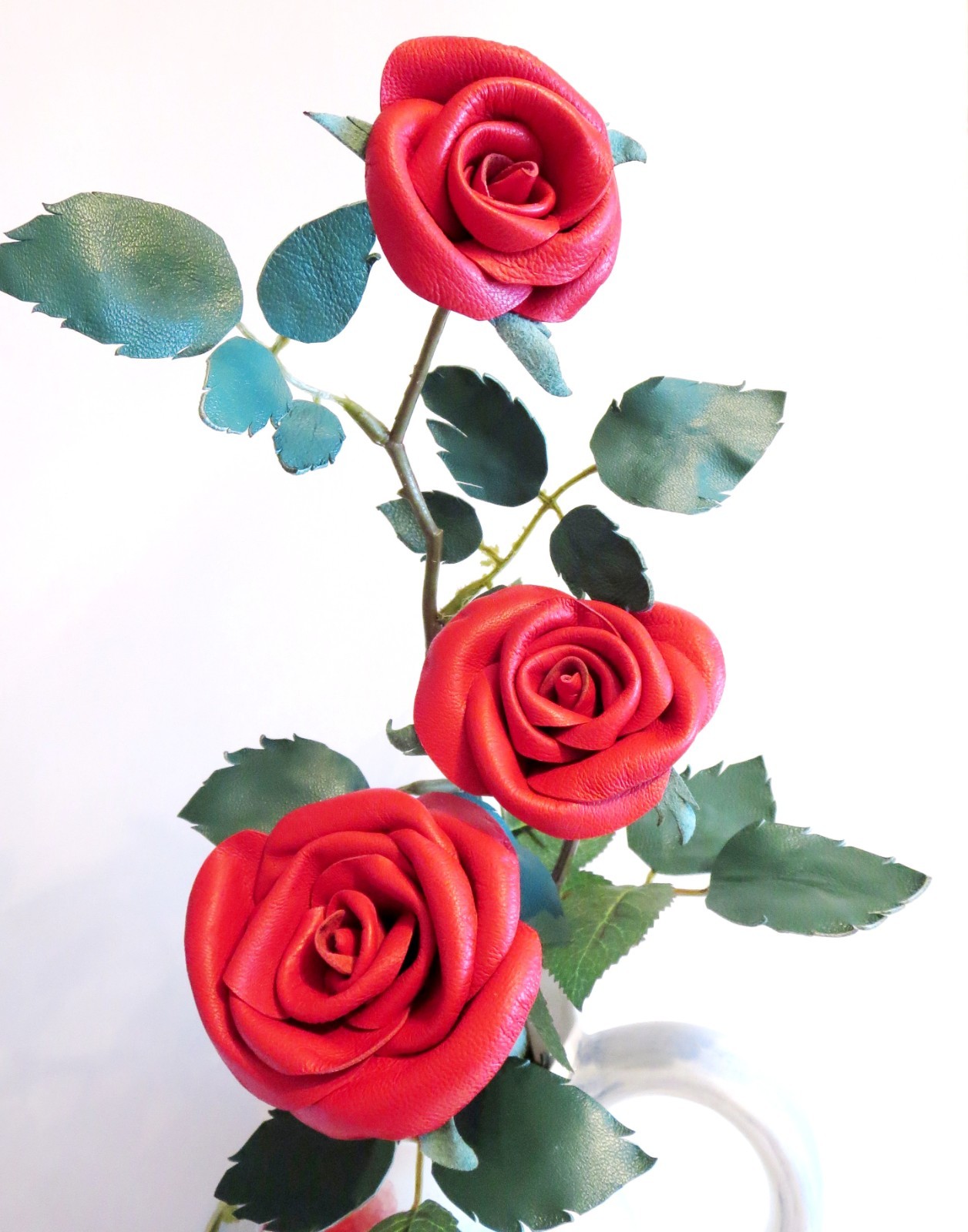 3rd Anniversary Wedding Gift Leather rose bouquet Long Stem white Flowers