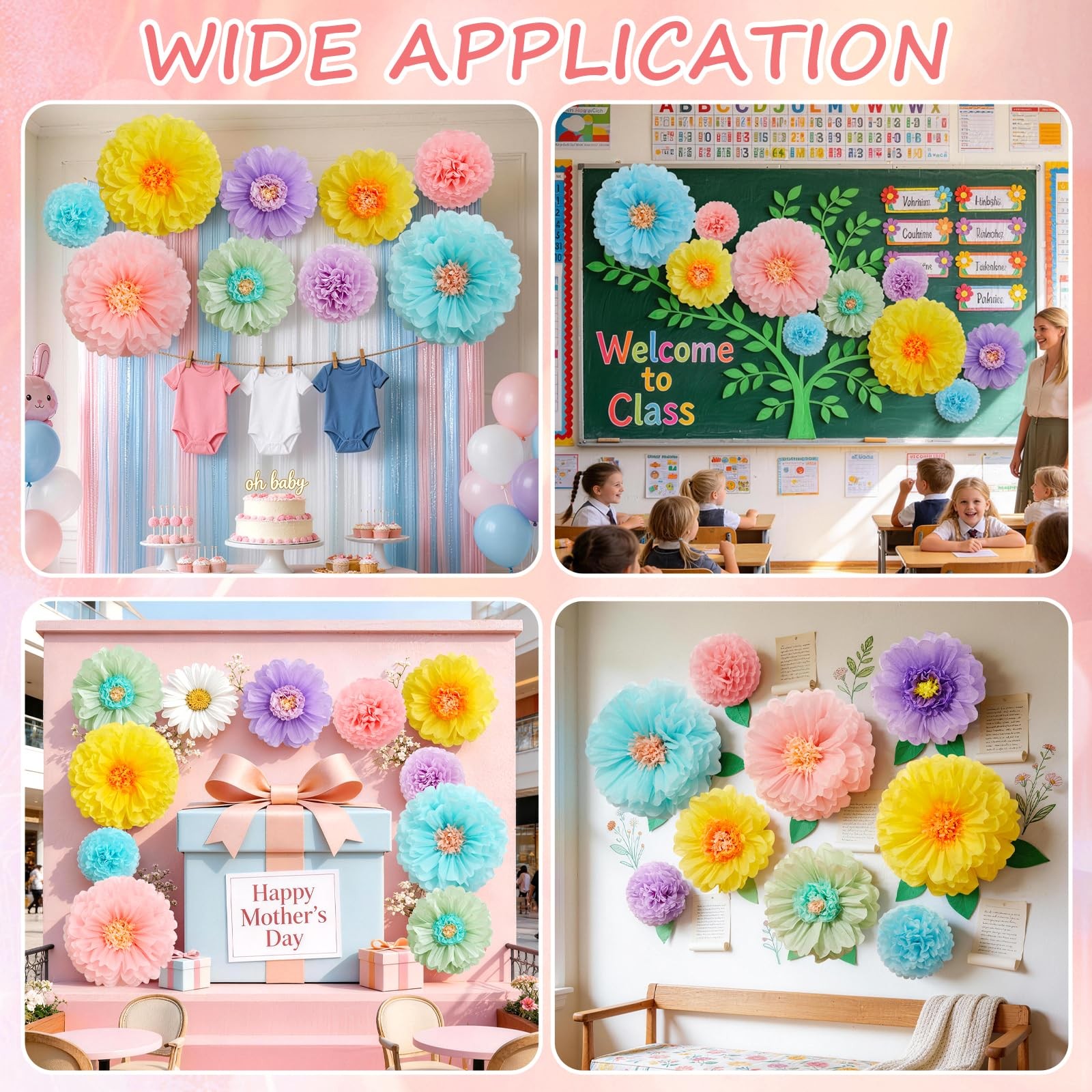 9 PCS Giant Paper Flowers Extra Large Handcrafted Tissue Decorations Backdrop
