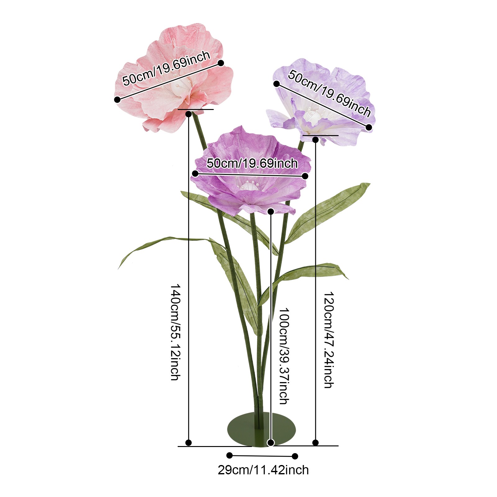 Large Artificial Flowers with Stems and Base, Huge Artificial Flower for Party