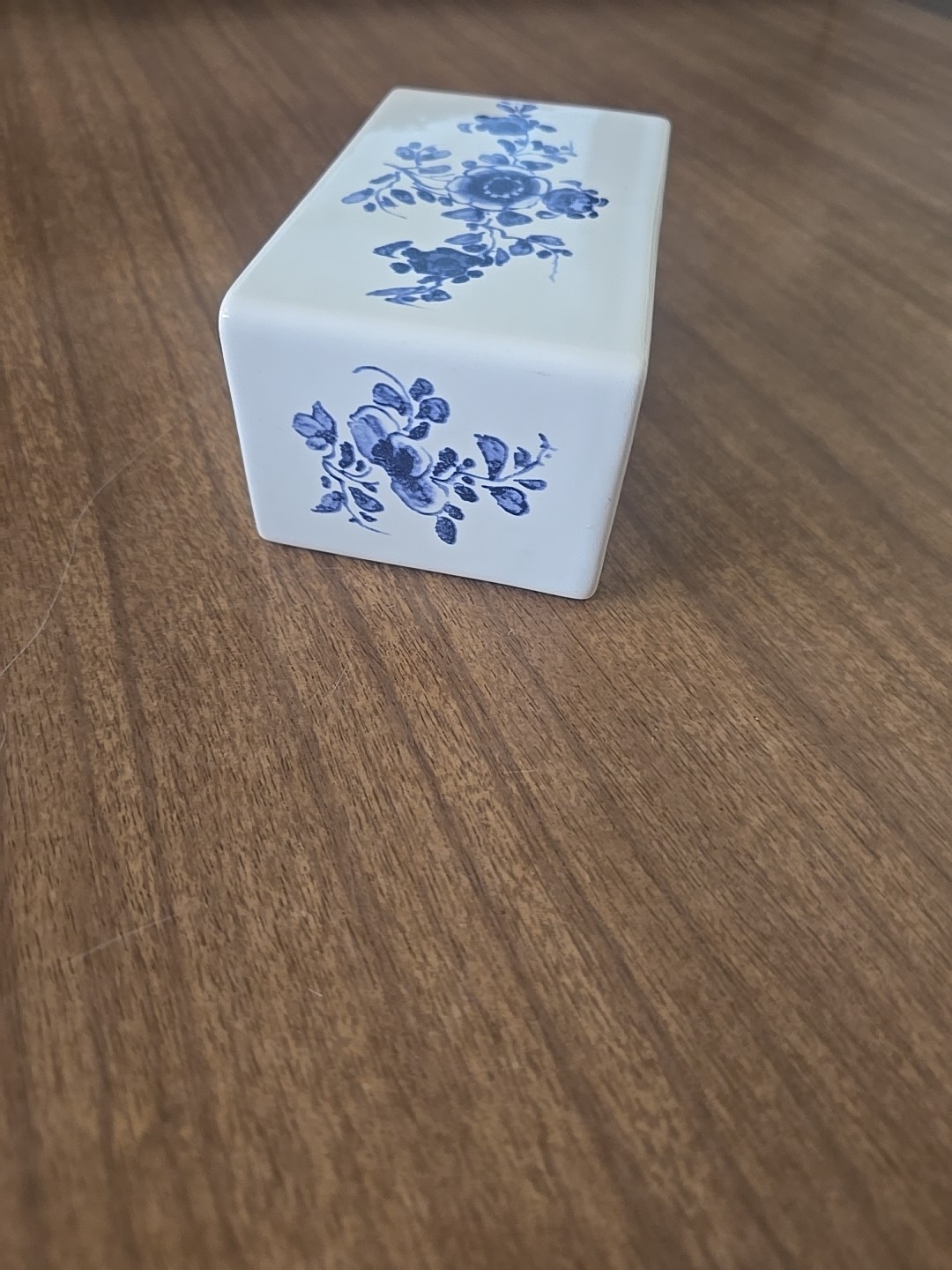 Hand Painted Ceramic Blue and White Flower Frog Vase, 1992 Made in Portugal