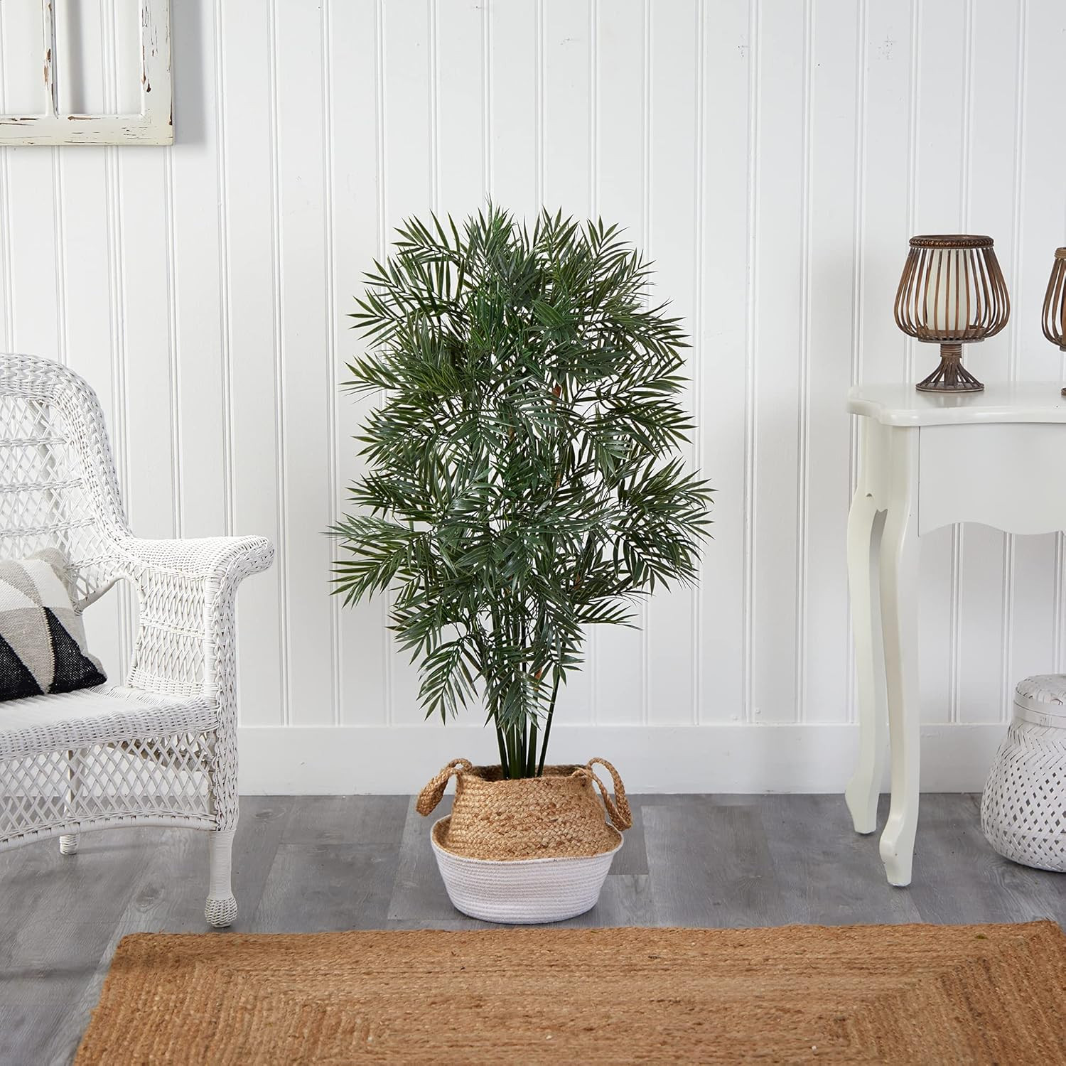 4Ft Parlor Palm Artificial Tree in Chic Cotton & Jute Woven Planter