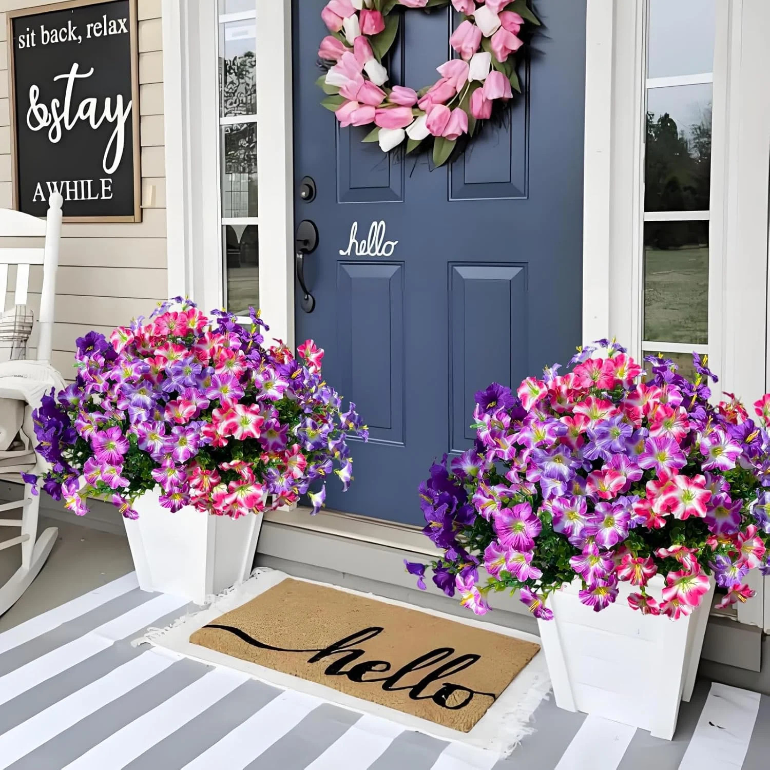 12 Bundles Artificial Petunia Flowers UV Resistant Faux Outdoor Garden Decor