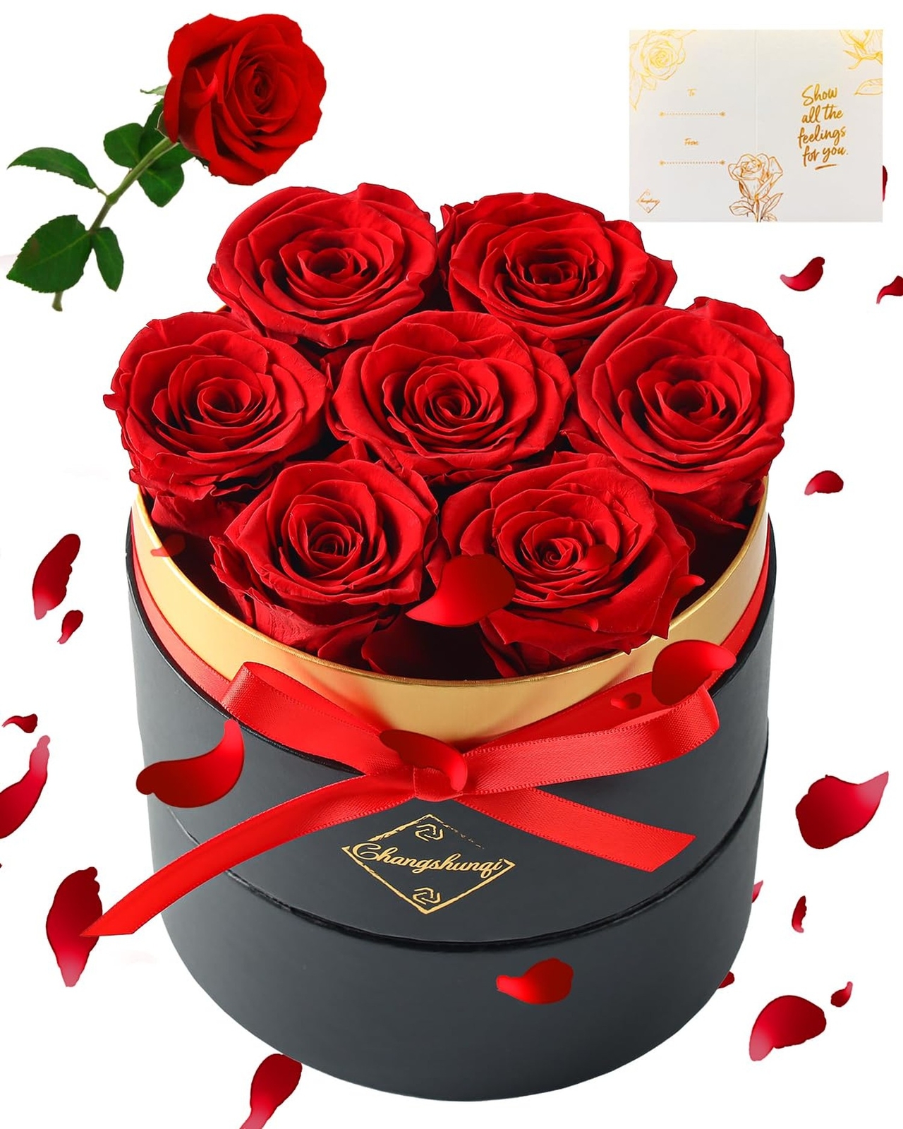Changshunqi Forever Flowers Preserved Roses in a Box – 7 Preserved Flowers In…