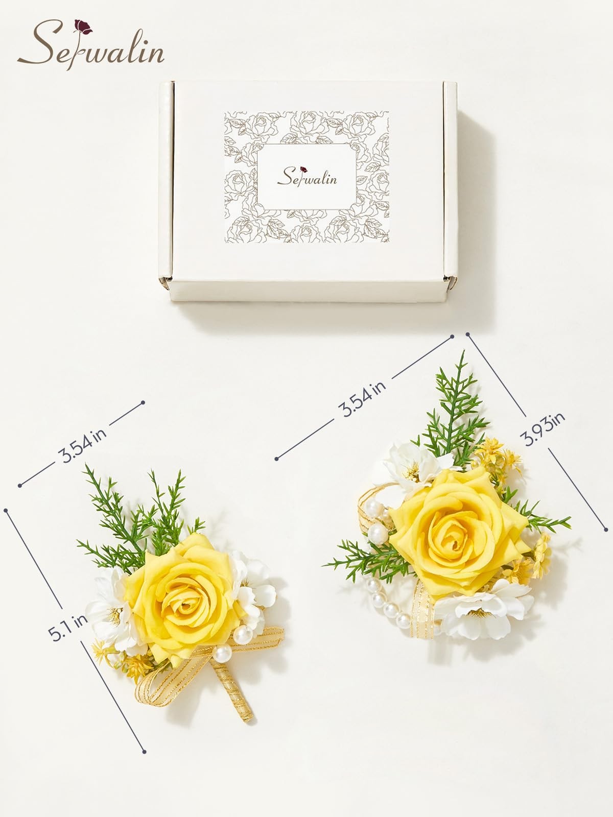 Yellow Rose Corsage and Boutonniere Set, Artificial Silk Rose Wrist Corsage W