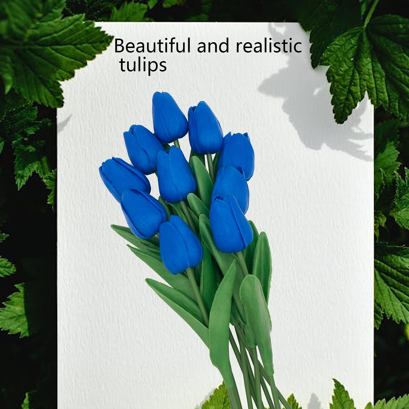 Blue Fake Tulips 10 PCS 13 Inch Real Touch PU Artificial Flowers Bouquet
