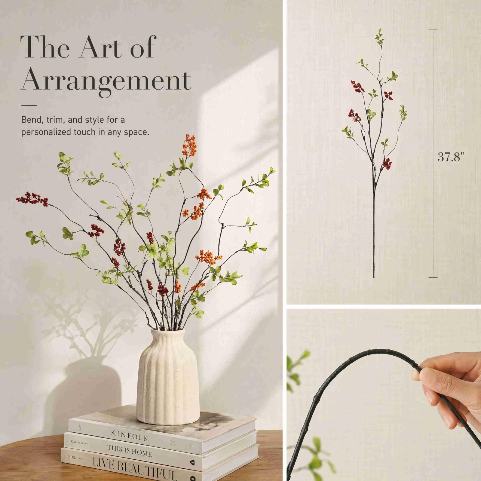 6PCS Realistic Artificial Stems for Vase, 37.8inch Long Faux Branches with Gr…