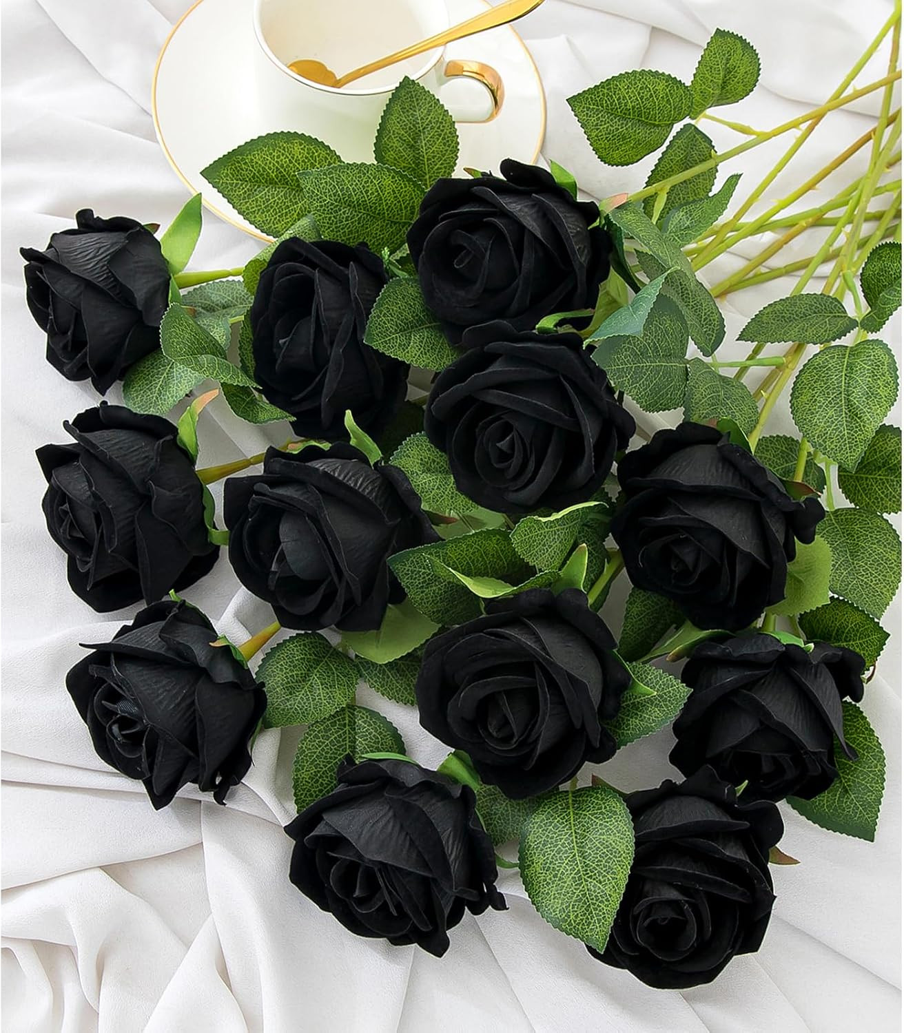 12PCS Artificial Flowers Fake Roses, Realistic Velvet Long Stem Red Roses Bouque