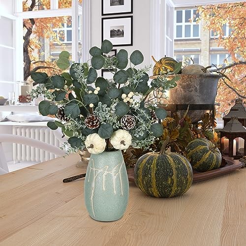 6 Pcs 23.62 Inch Large Fall White Pumpkin Stems Artificial Eucalyptus Leaves