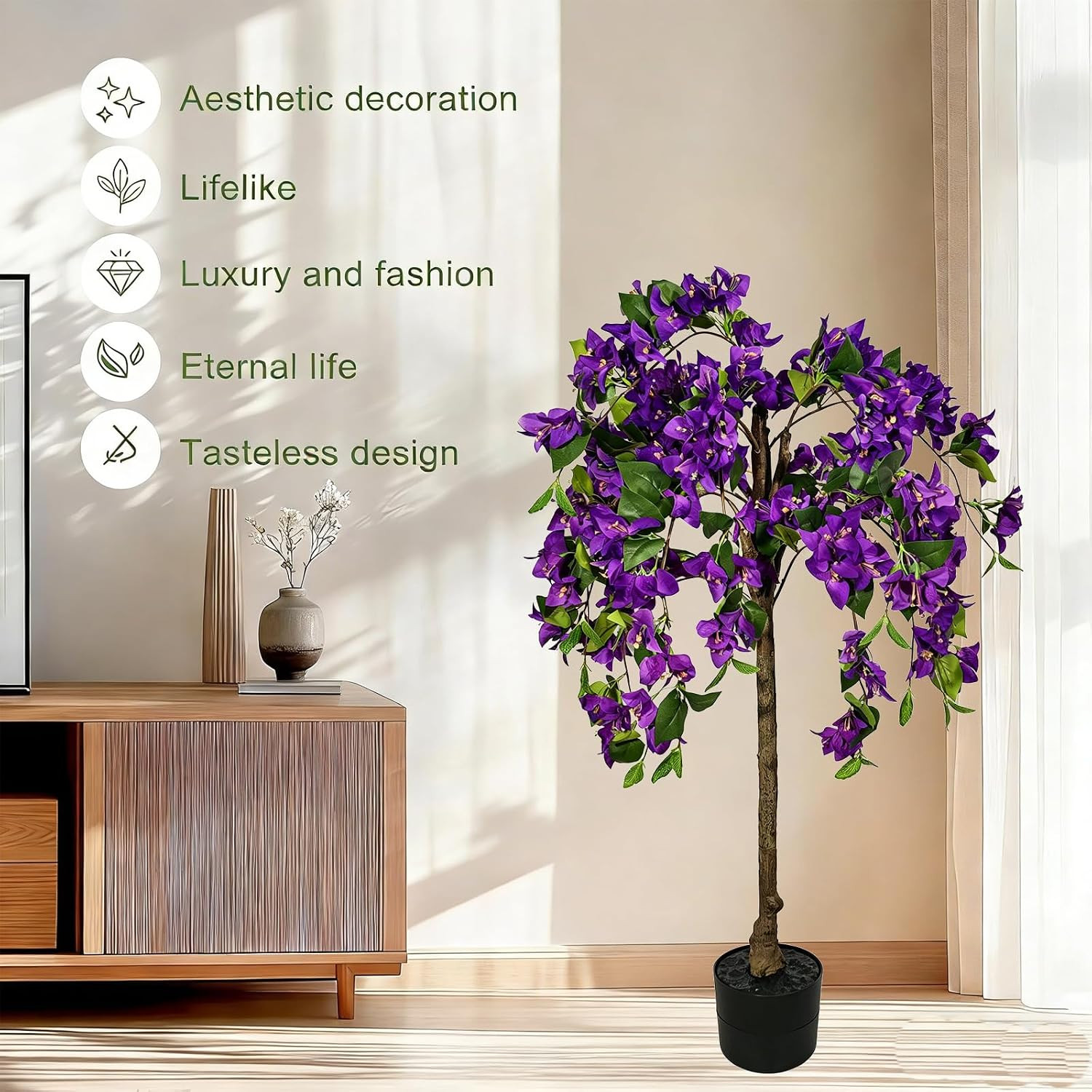 3.7FT Faux Bougainvillea Tree – UV Resistant Potted Floral Decor for Home & Offi