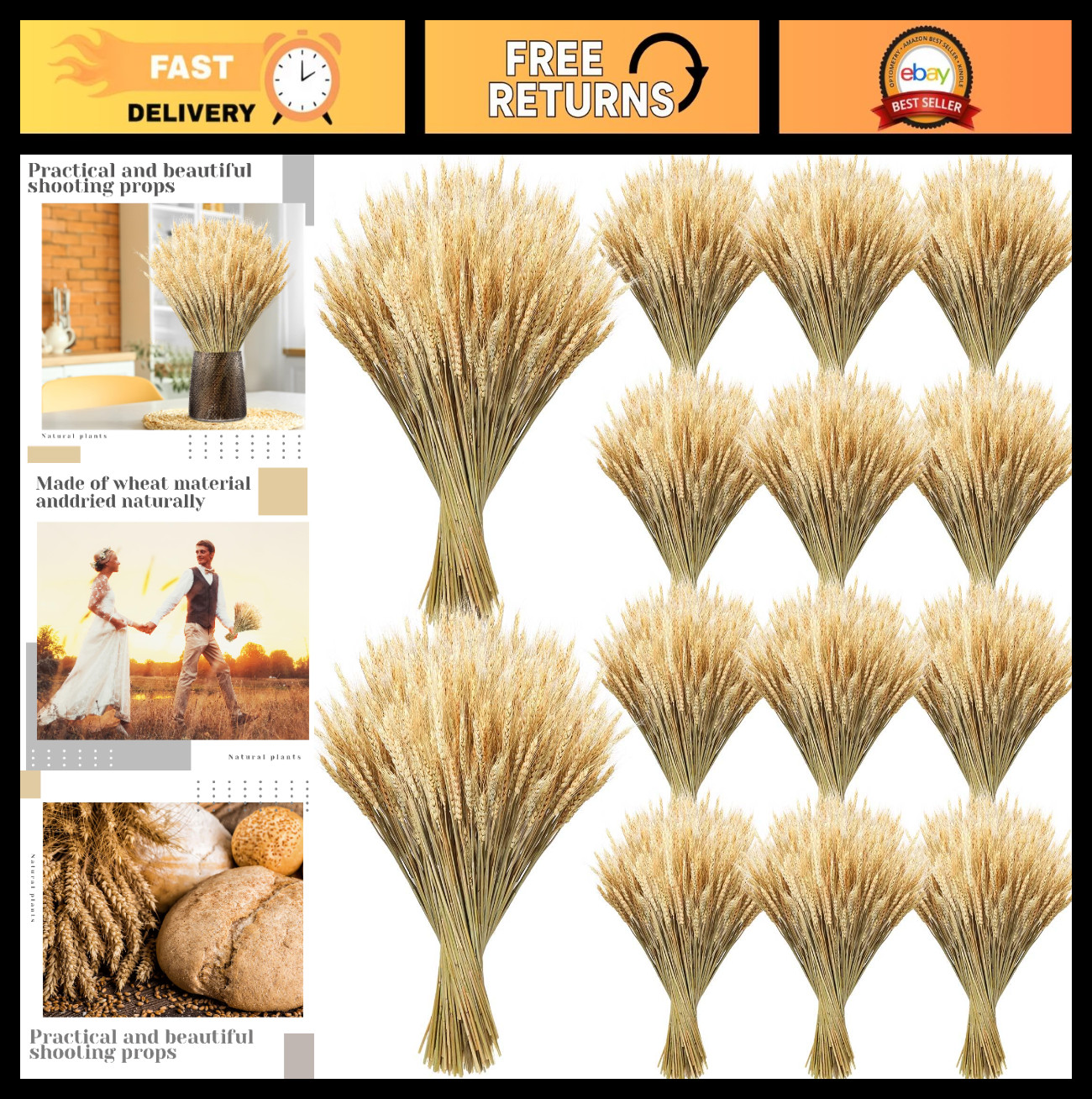 Dried Wheat Stalks Bundle – 1600 Stems Natural Grass for DIY Decor, Centerpieces