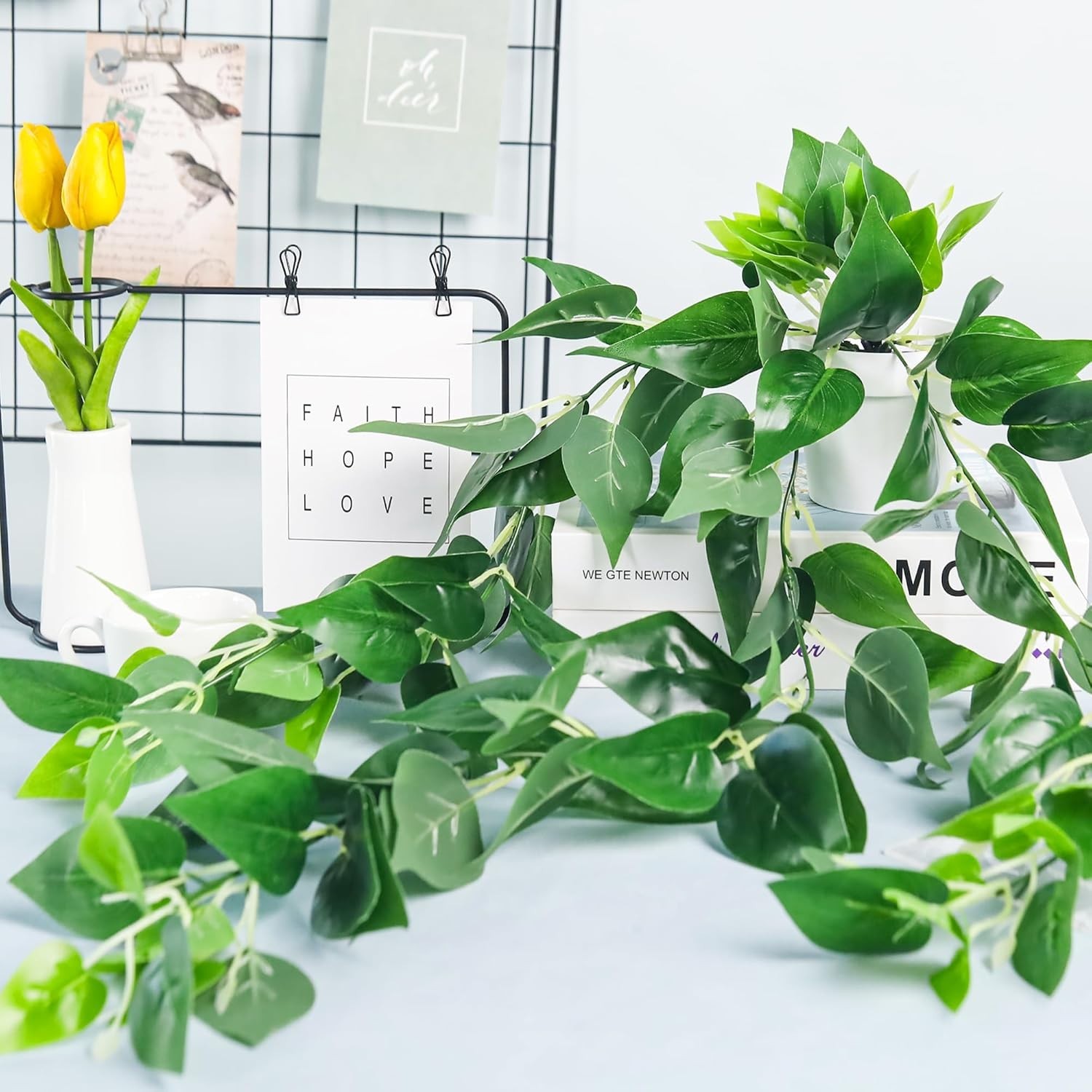2Pcs Fake Plants Artificial Potted Faux Hanging Ivy Vines Plants Indoor for Home