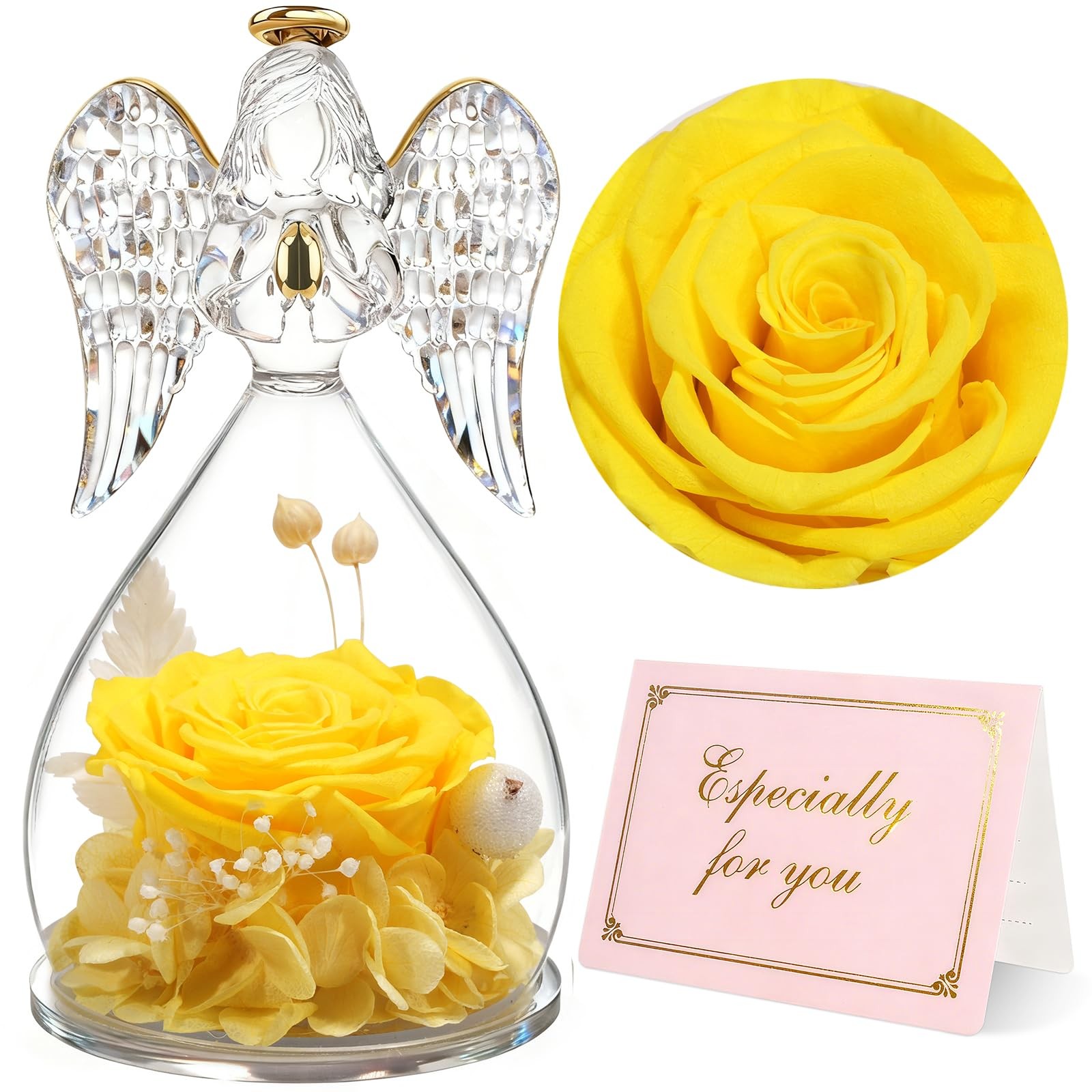 Yamonic Mom Birthday Gifts for Mom,Angel Figurines with Real Rose Gifts for H…