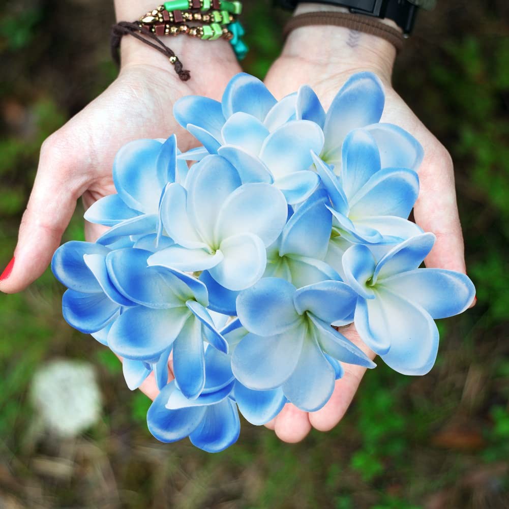3 PCS Artificial Plumeria Flowers,Real Touch Lifelike Plumeria Frangipani 9 F…