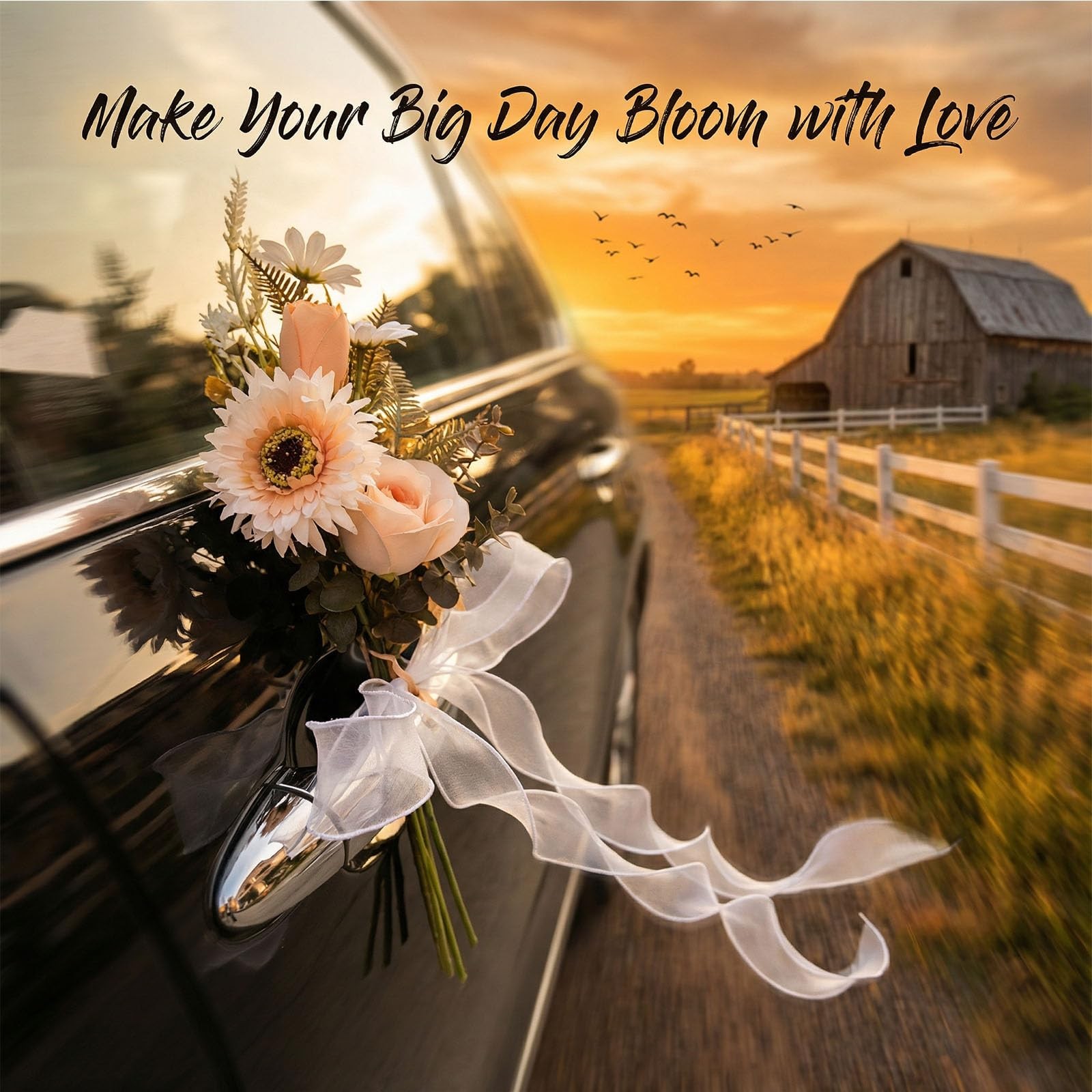 12-inch Champagne Wedding Car Door Handle Decorations – Handmade Daisy & Sunf…
